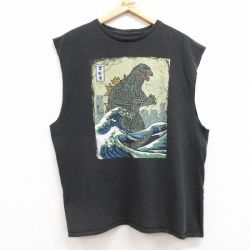 XL★古着 ノースリーブ Tシャツ メンズ 映画 ゴジラ コットン クルーネック 黒 ブラック 【spe】 25jul18 中古