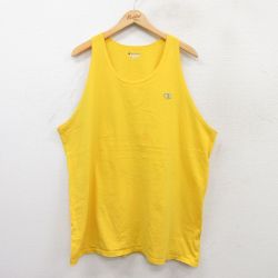 XL★古着 チャンピオン champion タンクトップ メンズ ワンポイントロゴ 大きいサイズ コットン クルーネック 黄 イエロー 25jul18 中古