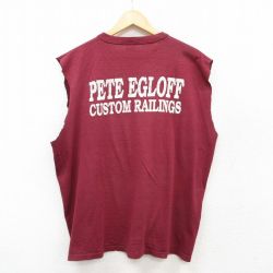 XL★古着 ラッセル ノースリーブ ビンテージ Tシャツ メンズ 80年代 80s PETE EGLOFF 大きいサイズ クルーネック USA製 エンジ 25jul18 中古
