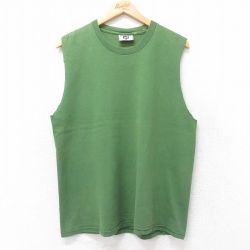 【50%OFF】L★古着 リー Lee ノースリーブ ビンテージ Tシャツ メンズ 90年代 90s 無地 コットン クルーネック USA製 緑 グリーン 25jul24 中古