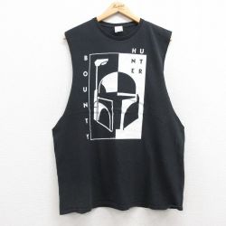 XL★古着 ノースリーブ Tシャツ メンズ スターウォーズ STAR WARS ボバフェット コットン クルーネック 黒 ブラック 25jul19 中古