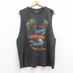 L★古着 っ流布 デニムアンドサプライ ノースリーブ ブランド Tシャツ メンズ ビッグロゴ コットン クルーネック 濃グレー 25jul19 中古