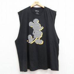 XL★古着 ノースリーブ Tシャツ メンズ ディズニー DISNEY ミッキー MICKEY MOUSE 大きいサイズ コットン クルーネック 黒 ブラック 25jul19 中古