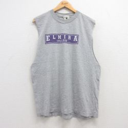 【50%OFF】L★古着 ノースリーブ ビンテージ Tシャツ メンズ 90年代 90s エルマイラ カレッジ コットン クルーネック USA製 グレー 霜降り 25jul19 中古