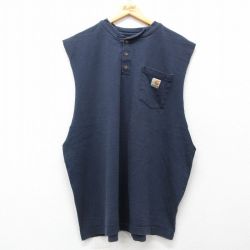 【50%OFF】カーハート ノースリーブTシャツ ワンポイントロゴ ネイビー XL | 古着