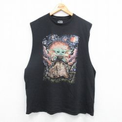 XL★古着 ノースリーブ Tシャツ メンズ スターウォーズ STAR WARS ザチャイルド ベビーヨーダ コットン クルーネック 黒 ブラック 25jul19 中古