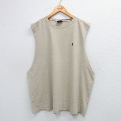 XL★古着 ラルフローレン Ralph Lauren ノースリーブ ブランド Tシャツ メンズ ワンポイントロゴ 大きいサイズ コットン クルーネック ベージュ カーキ 25jul19 中古