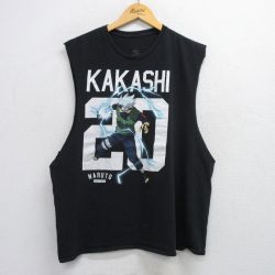 XL★古着 ノースリーブ Tシャツ メンズ アニメ ナルト疾風伝 はたけカカシ クルーネック 黒 ブラック 25jul19 中古