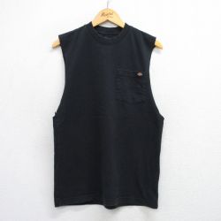 L★古着 ディッキーズ Dickies ノースリーブ Tシャツ メンズ 胸ポケット付き コットン クルーネック 黒 ブラック 25jul19 中古