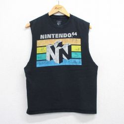 M★古着 ノースリーブ Tシャツ メンズ ゲーム ニンテンドー64 コットン クルーネック 黒 ブラック 25jul19 中古