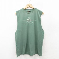 【50%OFF】L★古着 ノースリーブ ビンテージ Tシャツ メンズ 90年代 90s UTAH PARK CITY 胸ポケット付き コットン クルーネック USA製 緑 グリーン 25jul19 中古