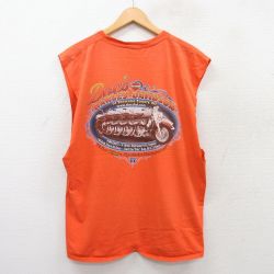 【50%OFF】ハーレーダビッドソン ノースリーブTシャツ ビッグロゴ オレンジ XL | 古着