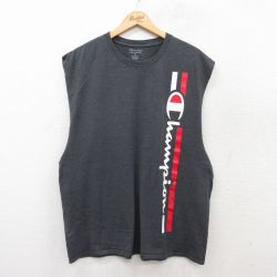 【50%OFF】XL★古着 チャンピオン Champion ノースリーブ Tシャツ メンズ ビッグロゴ 大きいサイズ クルーネック 濃グレー 25jul19 中古