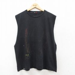 XL★古着 ノースリーブ ロック バンド Tシャツ メンズ ボブマーリー 大きいサイズ コットン クルーネック 黒 ブラック 25jul19 中古