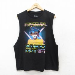 【50%OFF】XL★古着 ノースリーブ Tシャツ メンズ ディズニー DISNEY パワーライン コットン クルーネック 黒 ブラック 25jul19 中古