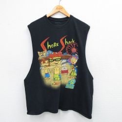 XL★古着 ノースリーブ Tシャツ メンズ アニメ ニコロデオン ラグラッツ コットン クルーネック 黒 ブラック 25jul22 中古