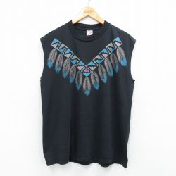 【20%OFF】XL★古着 ジャージーズ ノースリーブ ビンテージ Tシャツ メンズ 90年代 90s 羽 クルーネック USA製 黒 ブラック 25jul22 中古