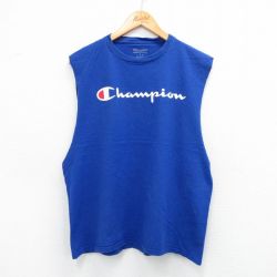 チャンピオン ノースリーブTシャツ ビッグロゴ ブルー L | 古着