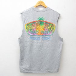 XL★古着 ノースリーブ Tシャツ メンズ ロンジョン パイナップル クルーネック グレー 霜降り 25jul23 中古