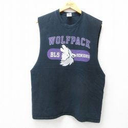 【50%OFF】L★古着 ノースリーブ ビンテージ Tシャツ メンズ 00年代 00s WOLFPACK コットン クルーネック 黒 ブラック 25jul23 中古