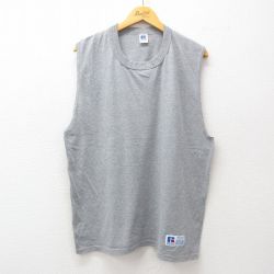 【20%OFF】XL★古着 ラッセル ノースリーブ ビンテージ Tシャツ メンズ 90年代 90s 無地 クルーネック グレー 霜降り 【spe】 25jul25 中古