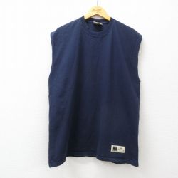 XL★古着 ラッセル ノースリーブ Tシャツ メンズ 無地 コットン クルーネック 紺 ネイビー 25jul25 中古