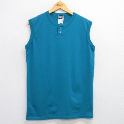 【50%OFF】L★古着 ノースリーブ ビンテージ Tシャツ メンズ 90年代 90s BIKE 無地 ヘンリーネック 水色 25jul25 中古