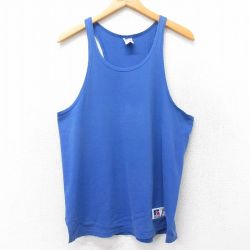 L★古着 ラッセル ビンテージ タンクトップ メンズ 90年代 90s 無地 コットン クルーネック USA製 青 ブルー 25jul25 中古