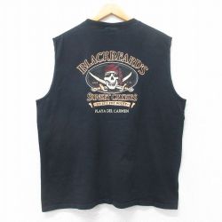 【20%OFF】XL★古着 ノースリーブ ビンテージ Tシャツ メンズ 00年代 00s BLACKBEARDS スカル 大きいサイズ コットン クルーネック 黒 ブラック 25jul25 中古