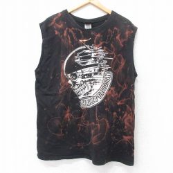 【50%OFF】XL★古着 ハーレーダビッドソン Harley Davidson ノースリーブ Tシャツ メンズ ビッグロゴ スカル 大きいサイズ コットン クルーネック 黒 ブラック ブリーチ加工 25jul25 中古