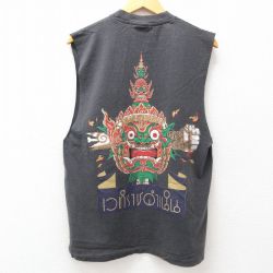 【50%OFF】L★古着 ノースリーブ ビンテージ Tシャツ メンズ 90年代 90s RAJADAMNERN コットンクルーネック 黒 ブラック 25jul26 中古