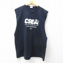【20%OFF】XL★古着 ノースリーブ ビンテージ Tシャツ メンズ 90年代 90s CSEA 大きいサイズ ロング丈 コットン クルーネック USA製 濃紺 ネイビー 25jul26 中古