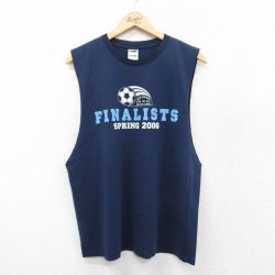 【50%OFF】L★古着 フルーツオブザルーム ノースリーブ ビンテージ Tシャツ メンズ 00年代 00s サッカー クルーネック 紺 ネイビー 25jul26 中古