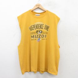 XL★古着 ノースリーブ ビンテージ Tシャツ メンズ 00年代 00s INDEPENDENCE BOWL ミズーリ 大きいサイズ コットン クルーネック 黄 イエロー 25jul26 中古