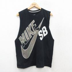 M★古着 ナイキ NIKE ノースリーブ Tシャツ メンズ ビッグロゴ コットン クルーネック 黒 ブラック 25jul26 中古