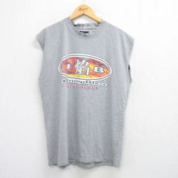 XL★古着 ノースリーブ Tシャツ メンズ ジョニーブレイズ 火? クルーネック グレー 霜降り 25jul29 中古