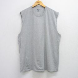 【20%OFF】XL★古着 チャンピオン champion ノースリーブ Tシャツ メンズ ワンポイントロゴ 大きいサイズ クルーネック グレー 霜降り 25jul29 中古
