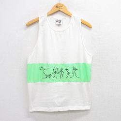L★古着 GITANO ビンテージ タンクトップ メンズ 90年代 90s 棒人間 ツートンカラー クルーネック USA製 白 ホワイト 25jul29 中古