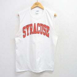 L★古着 ノースリーブ ビンテージ Tシャツ メンズ シラキュース コットン クルーネック 白 ホワイト 25jul29 中古