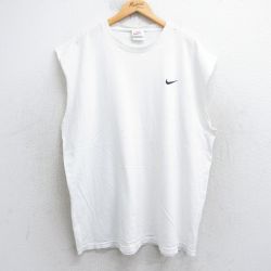 XL★古着 ナイキ NIKE ノースリーブ ビンテージ Tシャツ メンズ 90年代 90s ワンポイントロゴ 大きいサイズ コットン クルーネック USA製 白 ホワイト 【spe】 25jul31 中古