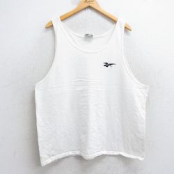 XL★古着 リーボック REEBOK ビンテージ タンクトップ メンズ 90年代 90s ワンポイントロゴ 大きいサイズ コットン クルーネック USA製 白 ホワイト 25jul31 中古