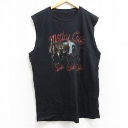 【50%OFF】L★古着 ノースリーブ ロック バンド Tシャツ メンズ モトリークルー クルーネック 黒 ブラック 25aug08 中古