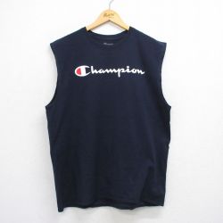 XL★古着 チャンピオン champion ノースリーブ Tシャツ メンズ ビッグロゴ 大きいサイズ コットン クルーネック 紺 ネイビー 25aug09 中古