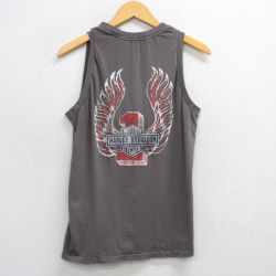 M★古着 ハーレーダビッドソン Harley Davidson ノースリーブ Tシャツ メンズ ビッグロゴ 濃グレー 25aug09 中古