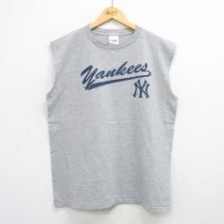XL★古着 ノースリーブ ビンテージ Tシャツ メンズ 00年代 00s MLB ニューヨークヤンキース クルーネック グレー 霜降り メジャーリーグ ベースボール 野球 25aug09 中古