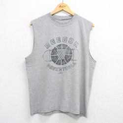 【50%OFF】L★古着 リーボック REEBOK ノースリーブ Tシャツ メンズ ビッグロゴ バスケットボール クルーネック グレー 霜降り 25aug09 中古