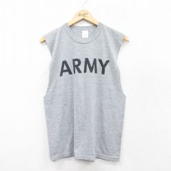 M★古着 ノースリーブ ビンテージ Tシャツ メンズ 90年代 90s ミリタリー アーミー ARMY クルーネック USA製 グレー 霜降り 25aug12 中古
