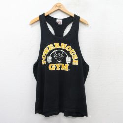 L★古着 タンクトップ メンズ 90年代 90s POWERHOUSE GYM コットン Vネック 黒 ブラック 25aug12 中古