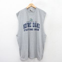 XL★古着 マジェスティック ノースリーブ ビンテージ Tシャツ メンズ 00年代 00s ノートルダム アイリッシュ 大きいサイズ ロング丈 クルーネック グレー 霜降り 25aug13 中古