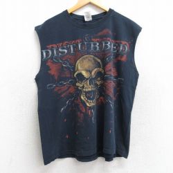 【20%OFF】XL★古着 ノースリーブ ビンテージ ロック バンド Tシャツ メンズ 00年代 00s ディスターブド コットン クルーネック 黒 ブラック 25aug13 中古